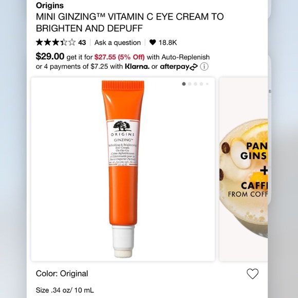 NIB Origins Ginzing refreshing eye cream on the go .34 OZ - Picture 2 of 6